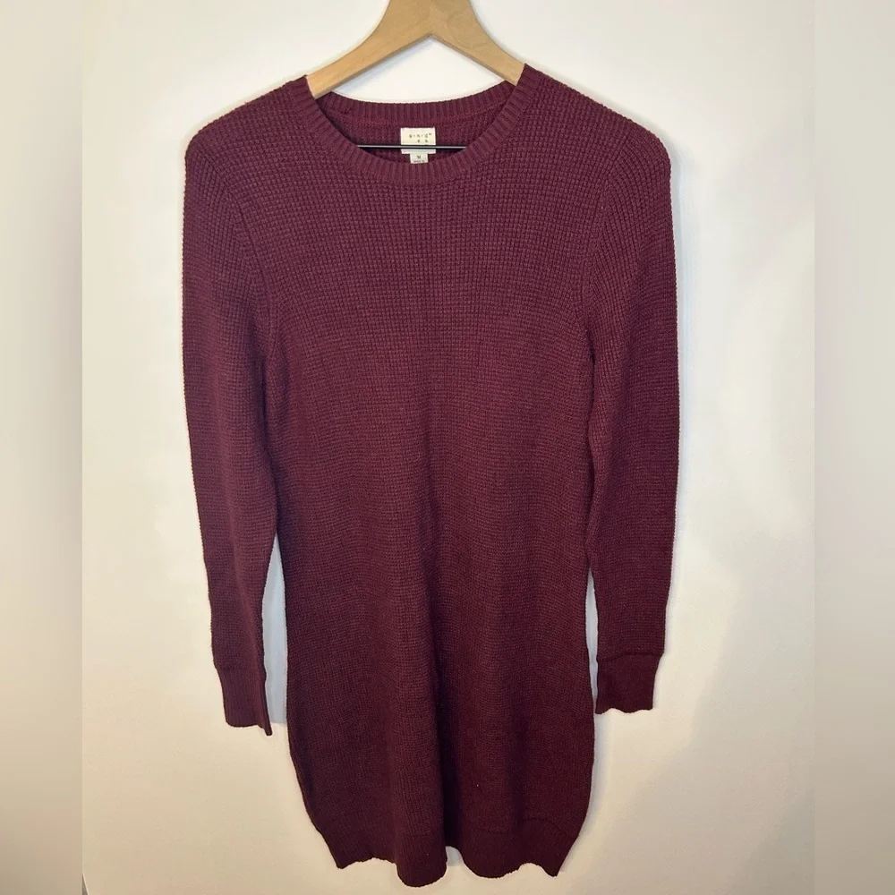 A New Day Waffle Textured Burgundy Sweater Dress with Coordinating Scarf, Size M